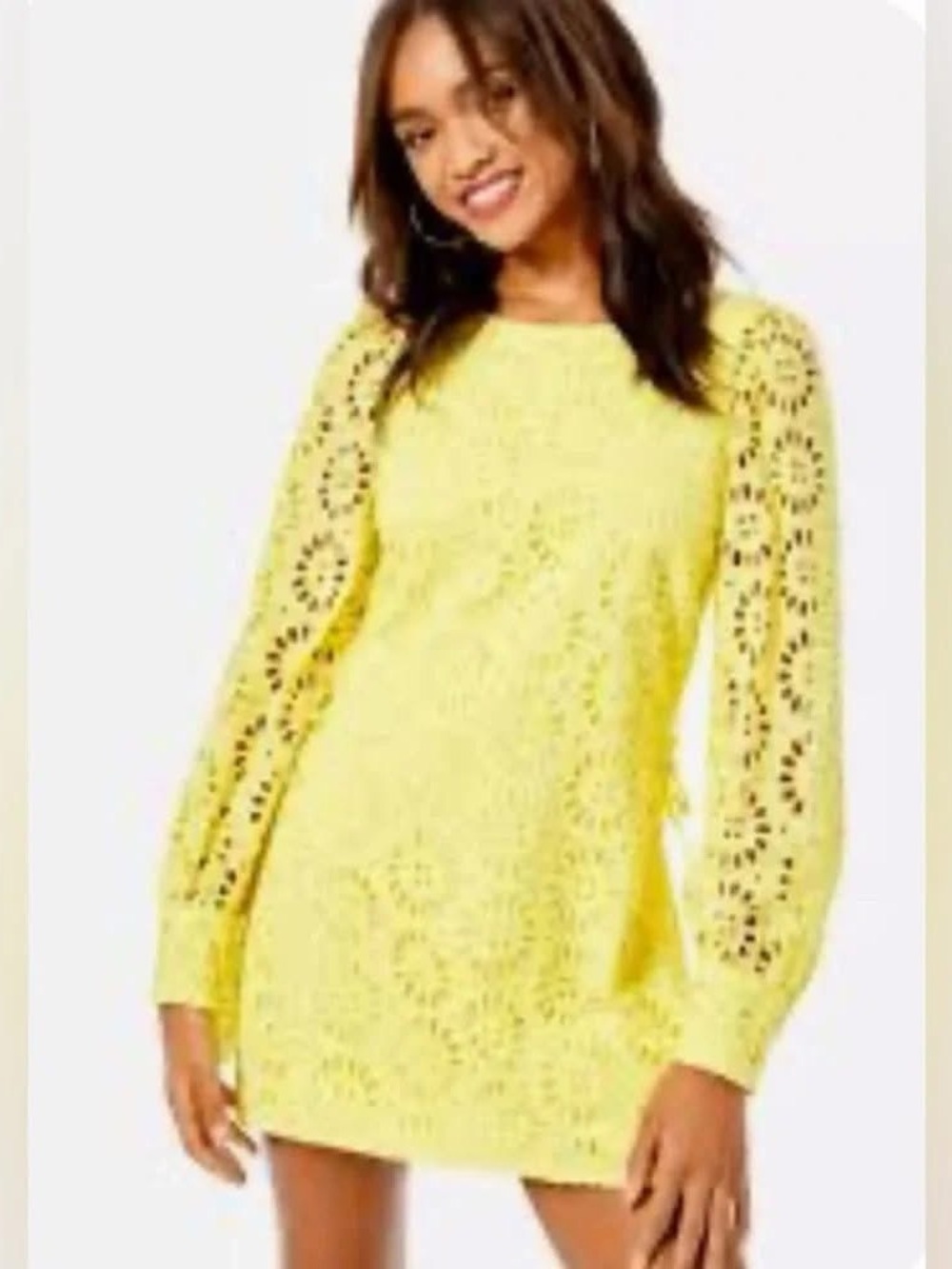 Lilly Pulitzer Yellow Eyelet Long Sleeve Romper. So cute on. Brighter in person